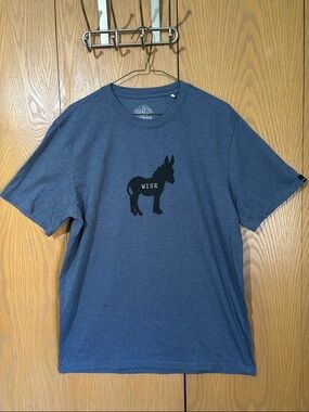 Prana Blue Crewneck Tee with Black Donkey Graphic large